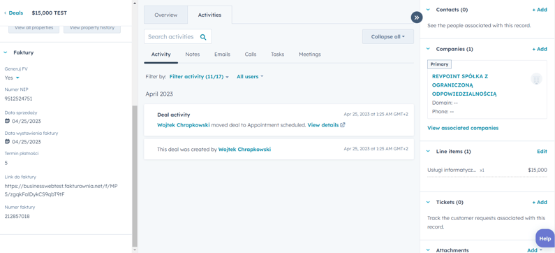Interfejs HubSpot do Fakturownia_BusinessWeb 5