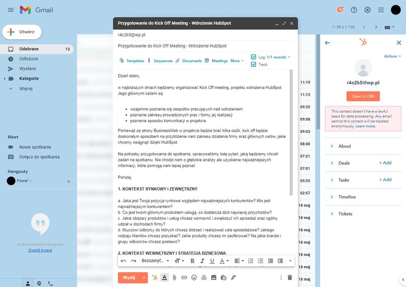 Gmail crm Rejestrowanie maili oraz śledzenie aktywności adresata