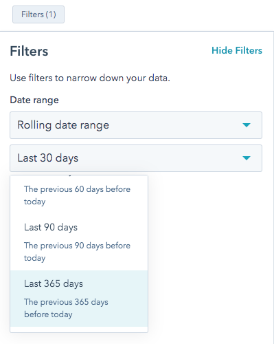 Timeframe filters reports hubspot