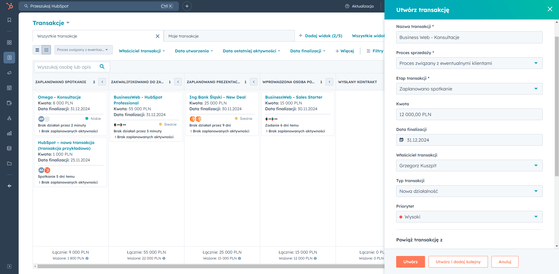 pipeline w darmowym crm do zarządzania transakcjami 