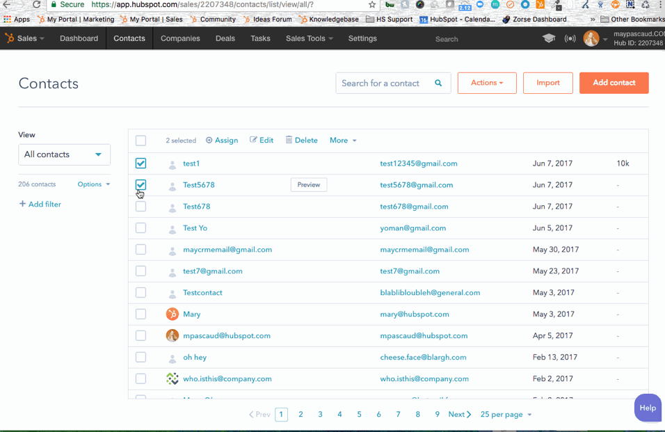 Dane kontaktów w Hubspot CRM