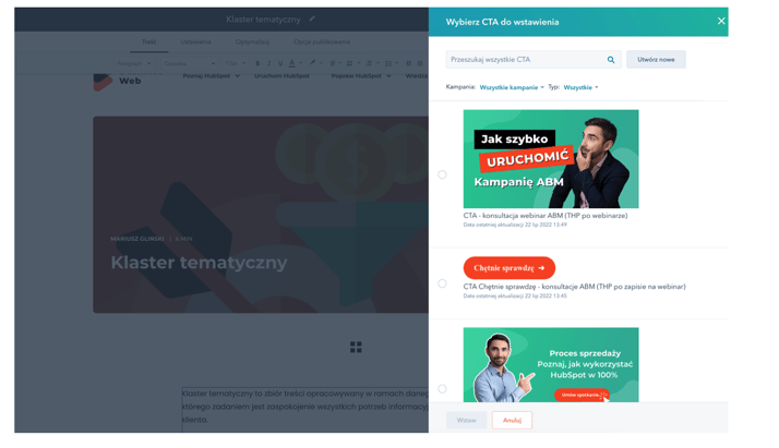 dodawanie call to action w HubSpot CMS
