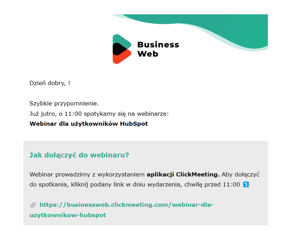 email z linkiem do webinar