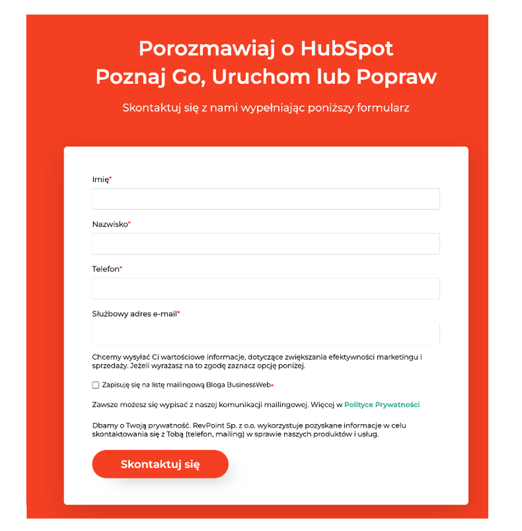 formularz kontaktowy na stronie internetowej