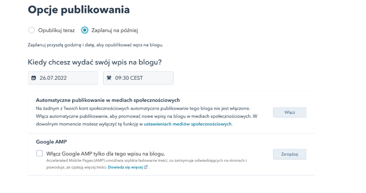 publikacja wpisu w HubSpot CMS