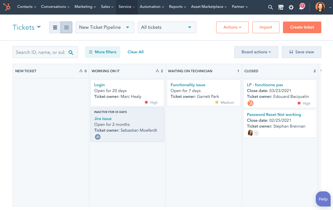 system ticketowy widok kanban